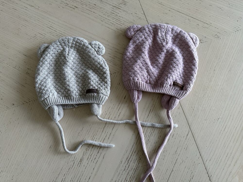 PESAAT Baby Winter Brown Bear Hats Warm Knitted Infant Beanie Cap Hat X 2